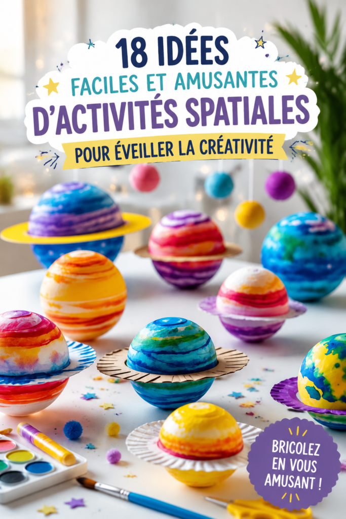 Un enfant en train de créer un vaisseau spatial en carton avec des accessoires colorés dans un cadre amusant.