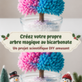 Un arbre créé avec du bicarbonate de soude et colorant, en train de grandir.