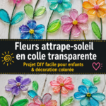 Attrape-lumière floral en colle transparente décorant une fenêtre