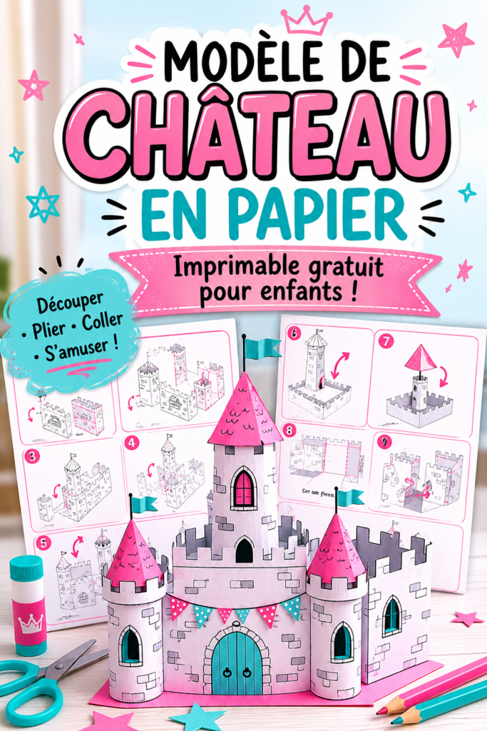 Modèle de château en papier à imprimer pour une activité DIY avec les enfants.