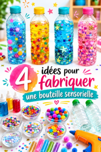 Bouteille sensorielle colorée faite maison avec des paillettes et des perles