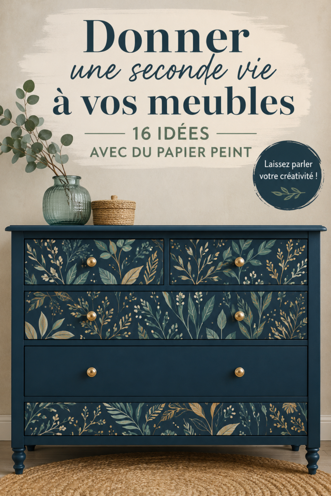 Meubles relookés avec du papier peint coloré dans un salon