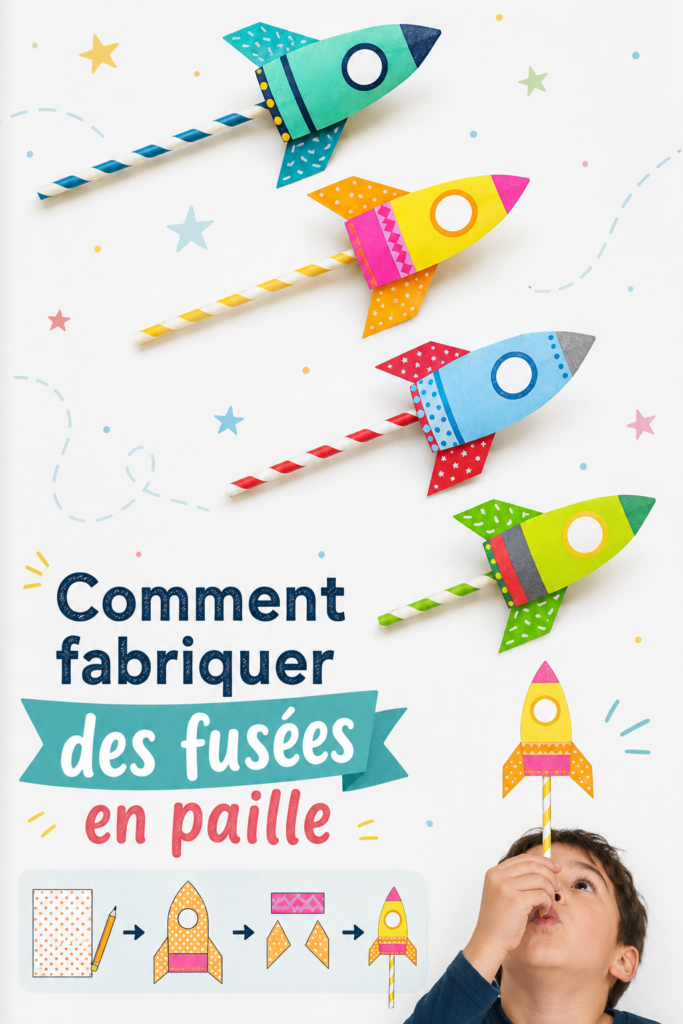Deux enfants s'amusent à fabriquer des fusées en paille.