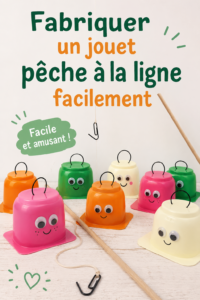Jouet de pêche à la ligne fait maison coloré sur une table de bricolage