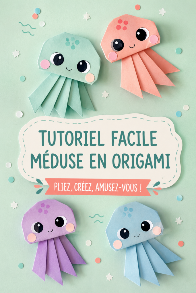 Un tutoriel d'origami présentant une méduse colorée en papier