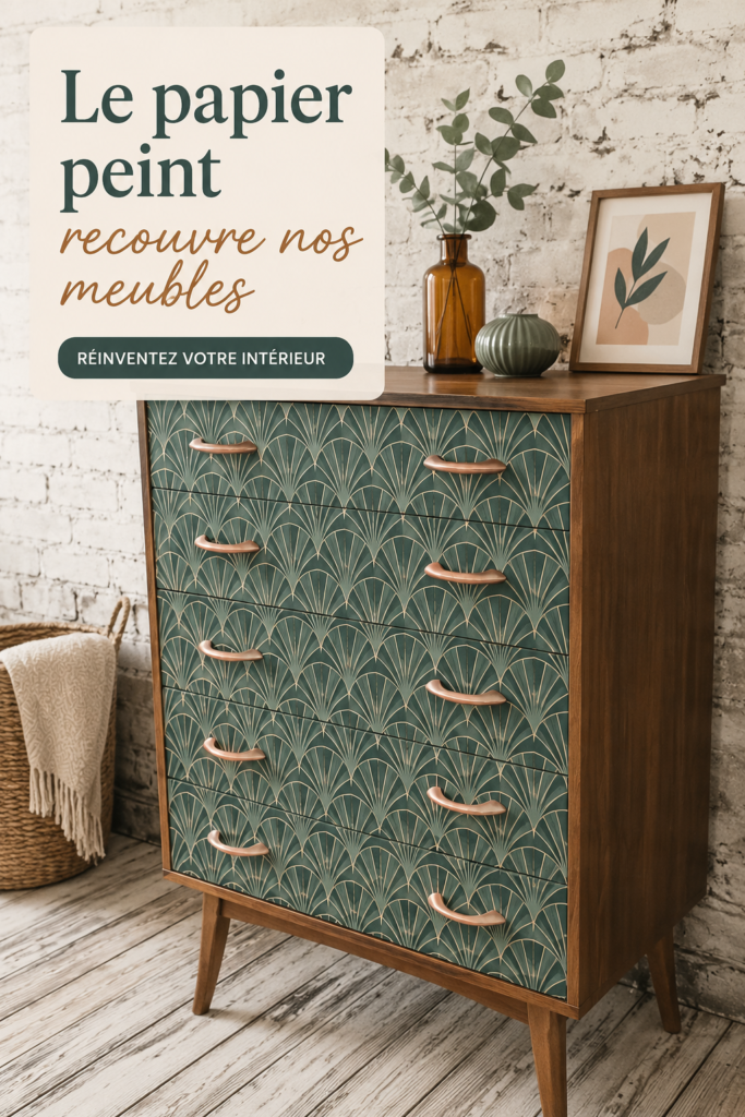 Meuble recouvert de papier peint coloré et moderne