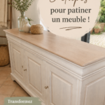 Un meuble patiné dans des tons pastel, montrant une technique de décoration moderne.