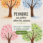 Peinture d'un arbre illustrant les quatre saisons, vibrant de couleurs.