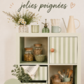 Meuble Ikea peint en couleurs vives avec des motifs uniques.
