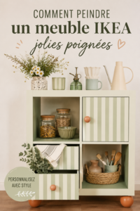 Meuble Ikea peint en couleurs vives avec des motifs uniques.