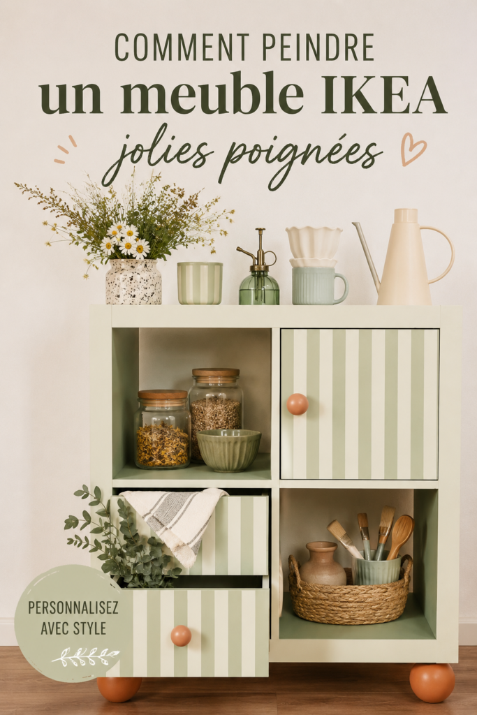 Meuble Ikea peint en couleurs vives avec des motifs uniques.