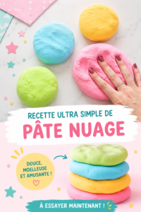 Pâte nuage colorée étalée sur une table, prête à être utilisée par des enfants