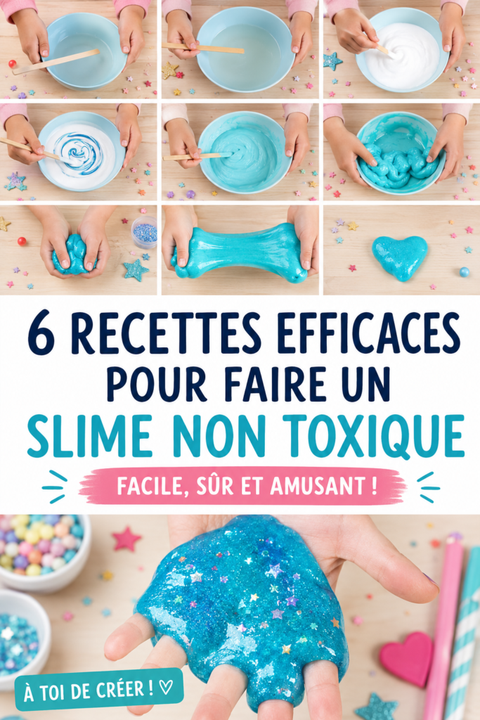 Un ensemble coloré de slime non toxique fait maison sur une table
