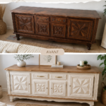 Buffet basque relooké en bois clair avec des accessoires décoratifs modernes