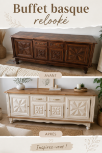 Buffet basque relooké en bois clair avec des accessoires décoratifs modernes