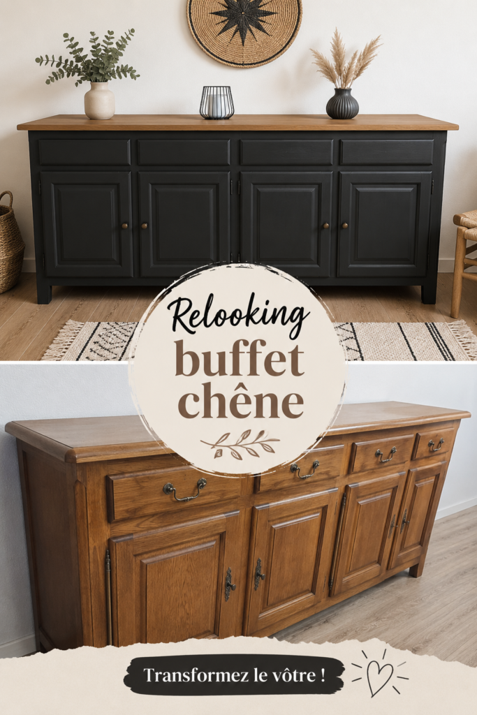 Buffet en chêne modernisé par un relooking décoratif