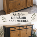 Un dressoir relooké en bois avec des couleurs modernes, prêt à être admiré.