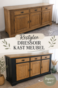 Un dressoir relooké en bois avec des couleurs modernes, prêt à être admiré.