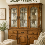 Un vaisselier vintage relooké avec une peinture pastel et des poignées modernes.