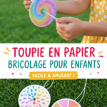 Image d'un spinner en papier coloré fabriqué par des enfants.