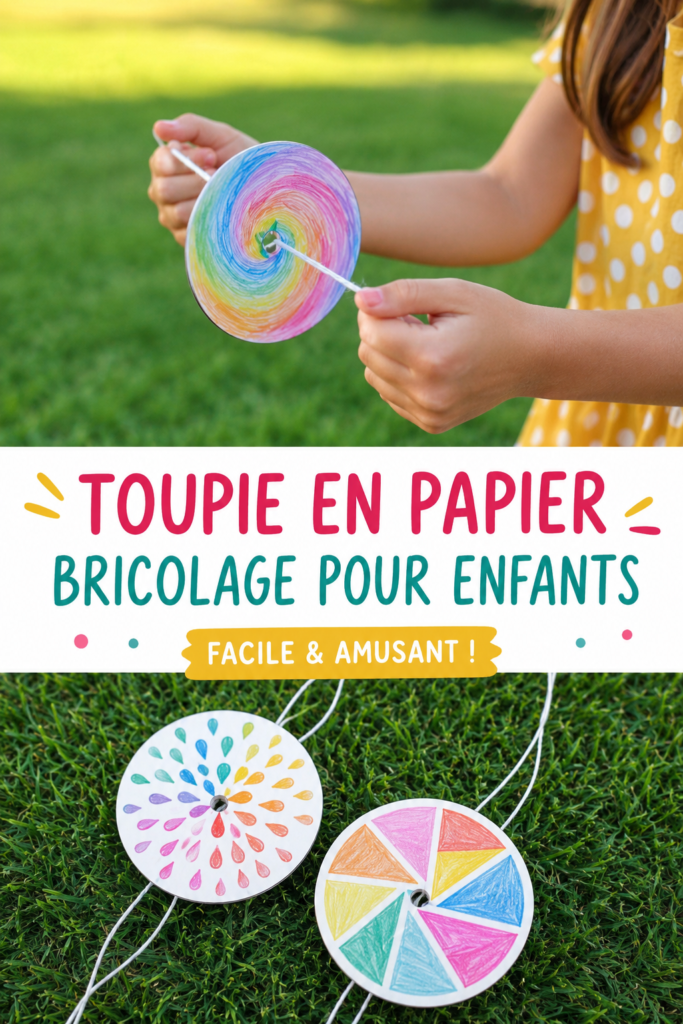 Image d'un spinner en papier coloré fabriqué par des enfants.