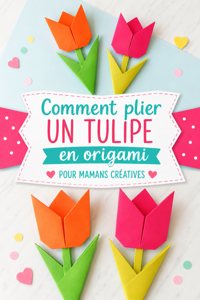 Tulipe en origami colorée sur fond blanc, pliée avec soin