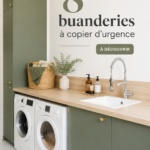 Une buanderie moderne avec des rangements organisés et un décor agréable.