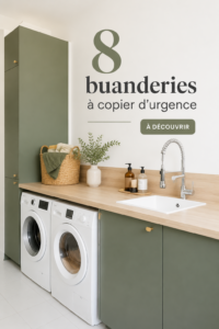 Une buanderie moderne avec des rangements organisés et un décor agréable.