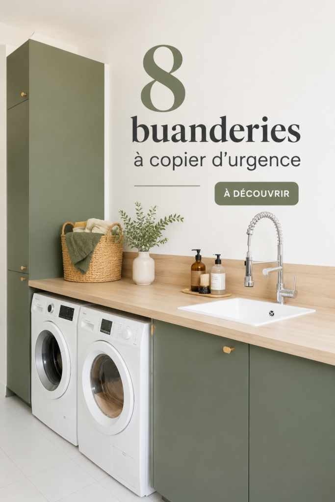 Une buanderie moderne avec des rangements organisés et un décor agréable.