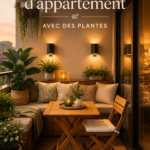 Balcon urbain décoré avec des plantes vertes et fleuries