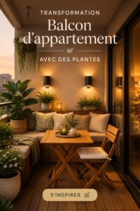 Balcon urbain décoré avec des plantes vertes et fleuries