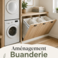 Une buanderie moderne et bien agencée, avec des rangements optimisés.