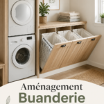 Une buanderie moderne et bien agencée, avec des rangements optimisés.