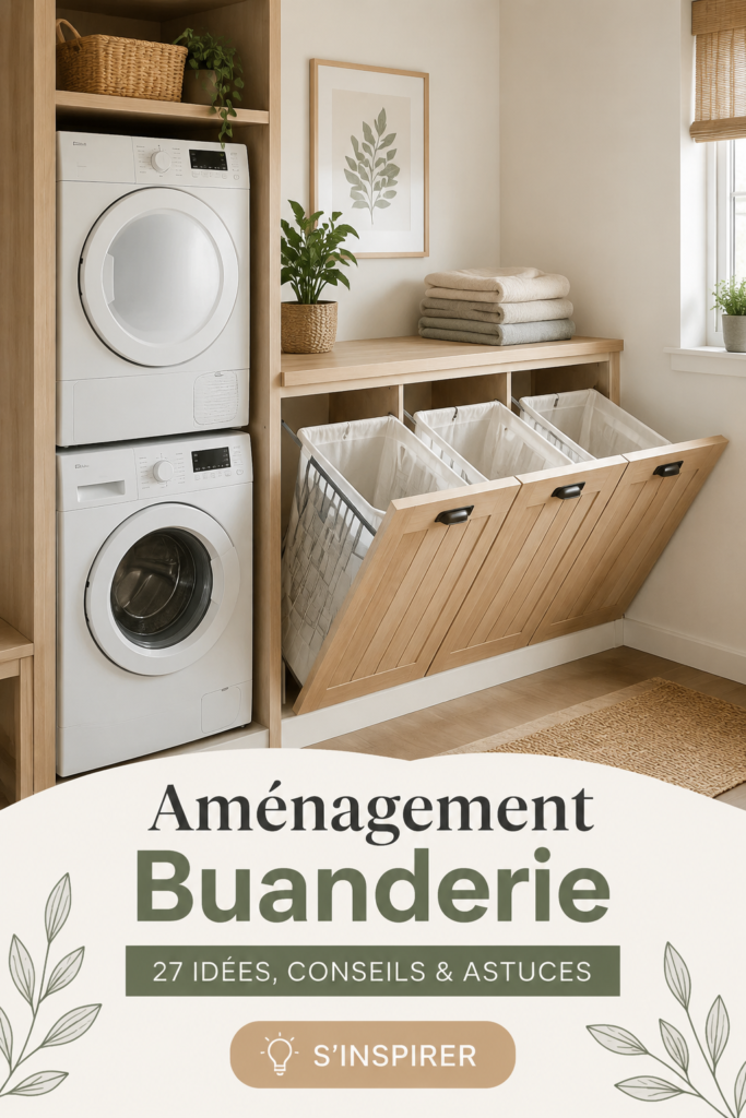 Une buanderie moderne et bien agencée, avec des rangements optimisés.