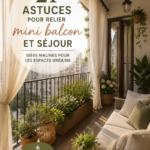 Un balcon joliment aménagé avec des plantes et des meubles confortables e