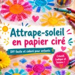 Attrape-lumière en papier ciré suspendu à une fenêtre, illuminé par le soleil.