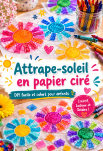 Attrape-lumière en papier ciré suspendu à une fenêtre, illuminé par le soleil.