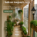 Un petit balcon verdoyant avec diverses plantes en pot disposées de manière esthétique.