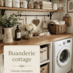 Buanderie inspirée du style cottage avec des éléments en bois et une décoration chaleureuse.
