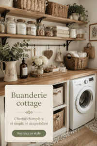 Buanderie inspirée du style cottage avec des éléments en bois et une décoration chaleureuse.