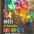 Une table avec des fournitures de bricolage colorées pour des activités autour de l'arc-en-ciel.