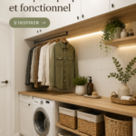 Une buanderie moderne et lumineuse avec des rangements pratiques.