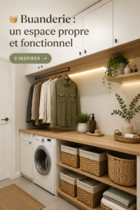 Une buanderie moderne et lumineuse avec des rangements pratiques.