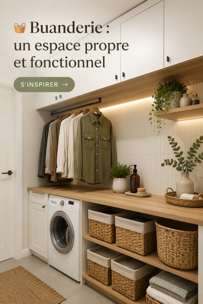 Une buanderie moderne et lumineuse avec des rangements pratiques.