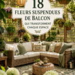 Balcon fleuri avec 18 fleurs suspendues épanouies