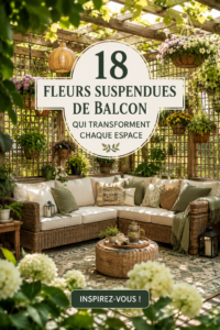 Balcon fleuri avec 18 fleurs suspendues épanouies