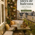 Un balcon aménagé avec des plantes vertes et un coin détente confortable.