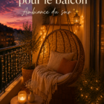 Balcon douillet décoré avec des coussins et guirlandes lumineuses