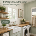 Aménagement d'une buanderie moderne avec évier et rangement pratique
