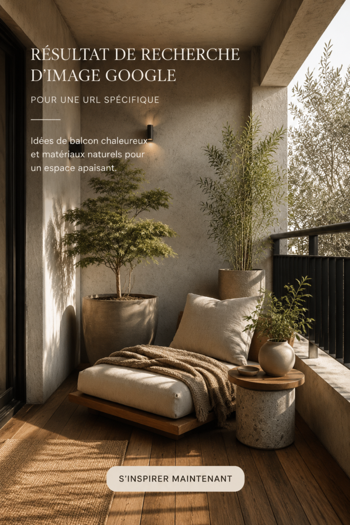 Balcon decoré dans le style japandi avec des matériaux naturels